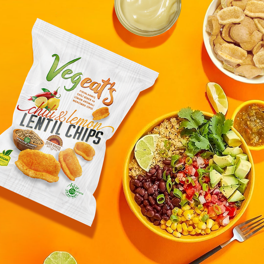 Vegeats Lentil Chips – Chili & Lemon 50g | Oven-Baked, Gluten-Free, High Protein