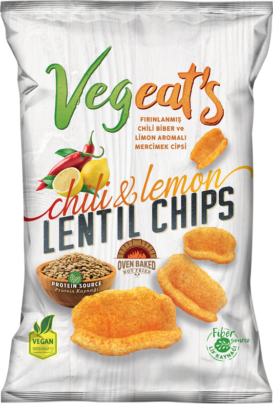 Vegeats Lentil Chips – Chili & Lemon 50g | Oven-Baked, Gluten-Free, High Protein