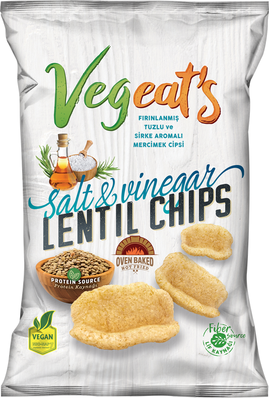 Vegeats Lentil Chips – Salt & Vinegar 50g | Oven-Baked, Gluten-Free, High Protein