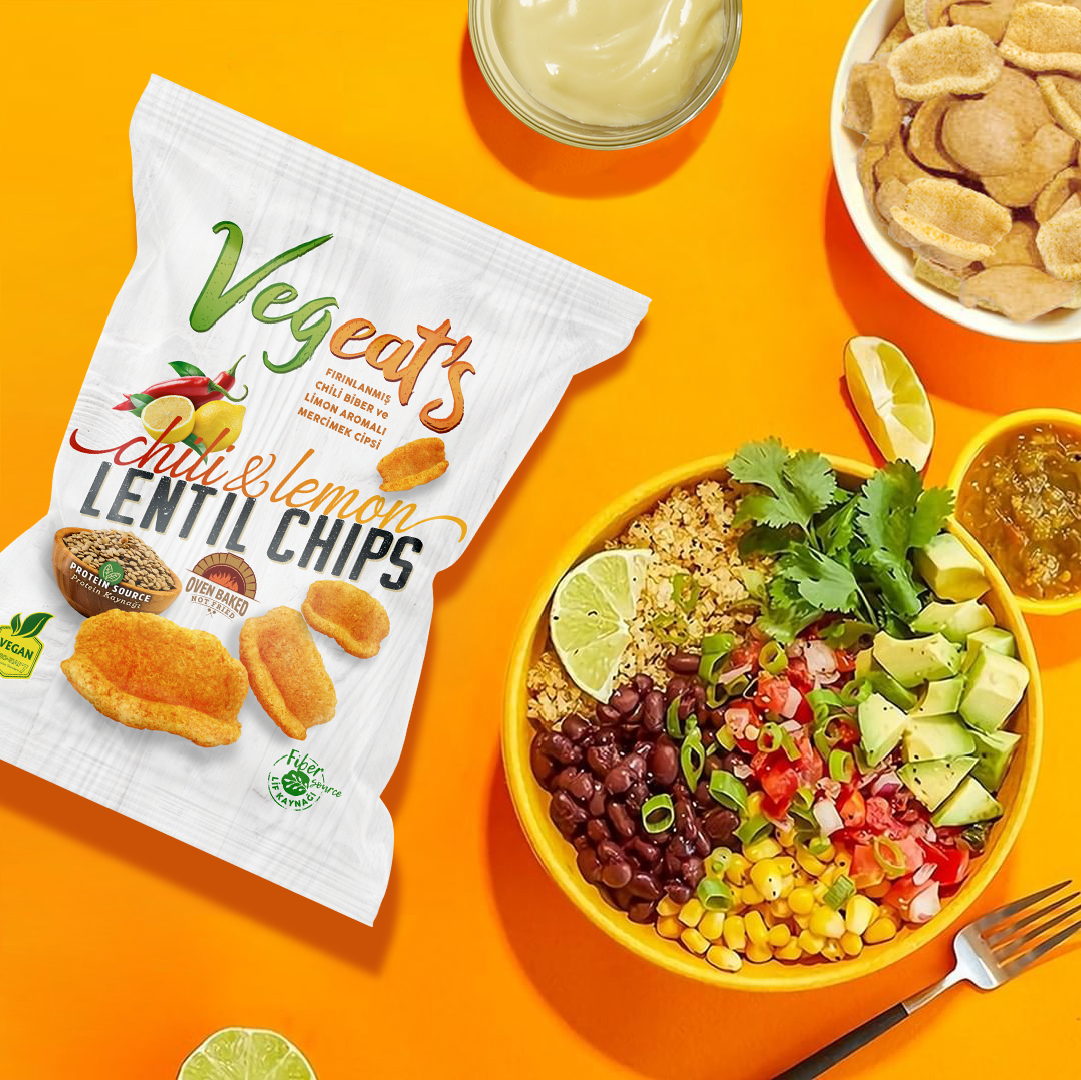 Vegeats Lentil Chips – Chili & Lemon 50g | Oven-Baked, Gluten-Free, High Protein
