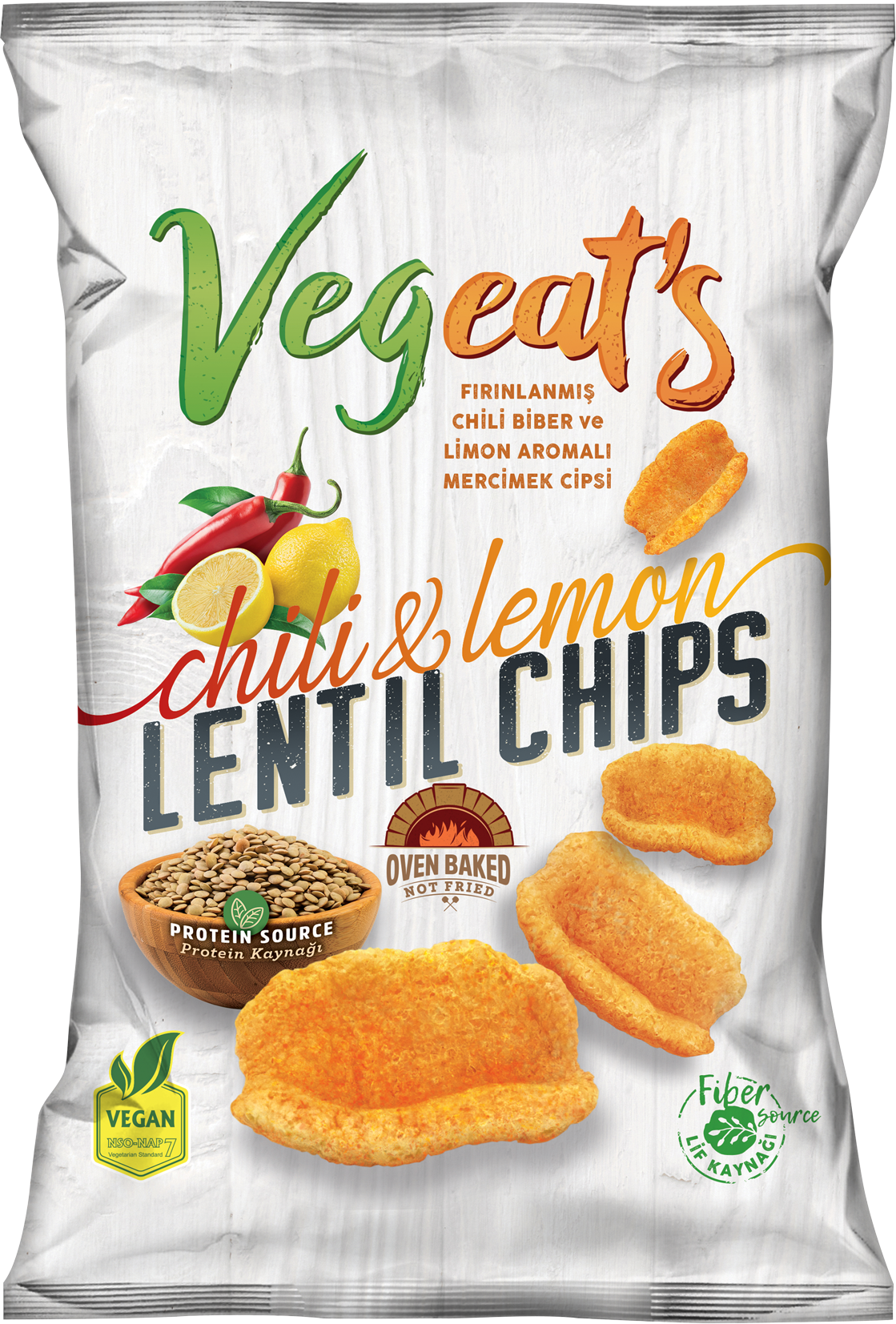 Vegeats Lentil Chips – Chili & Lemon 50g | Oven-Baked, Gluten-Free, High Protein